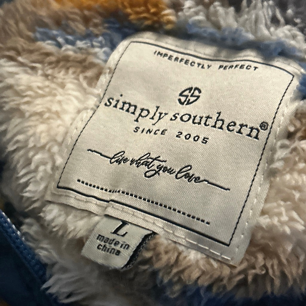 Simply Southern Fleece Pullover Women's Size Large Beige Blue - Picture 4 of 7